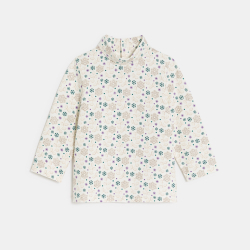 تيشيرت بأكمام طويلة ورقبة عالية باللون البيج للفتيات الصغيرات